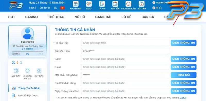 Hướng dẫn đăng ký P3 đơn giản, nhanh chóng, dễ thực hiện 3 Hãy cập nhật thông tin hội viên ngay sau khi đăng ký P3