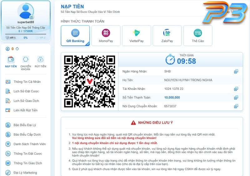 Hướng dẫn nạp tiền P3 dành cho người mới tham gia cá cược 2 Hãy chuyển tiền vào đúng số tài khoản hệ thống cung cấp