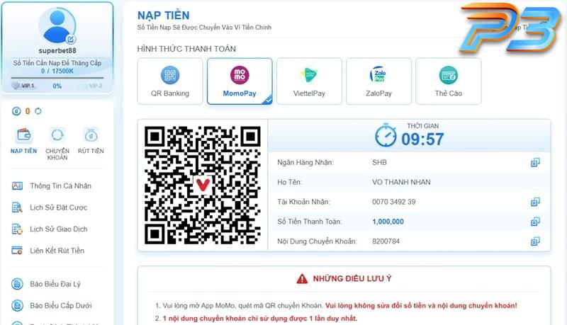 Hướng dẫn nạp tiền P3 dành cho người mới tham gia cá cược 4 Mở ví Momo và quét mã QR để thanh toán