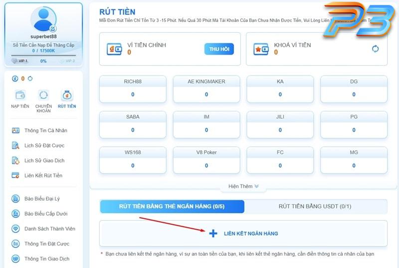 Hướng dẫn cách rút tiền P3 nhanh chóng, an toàn, bảo mật 2 Bạn cần thêm thông tin STK ngân hàng mới có thể rút tiền